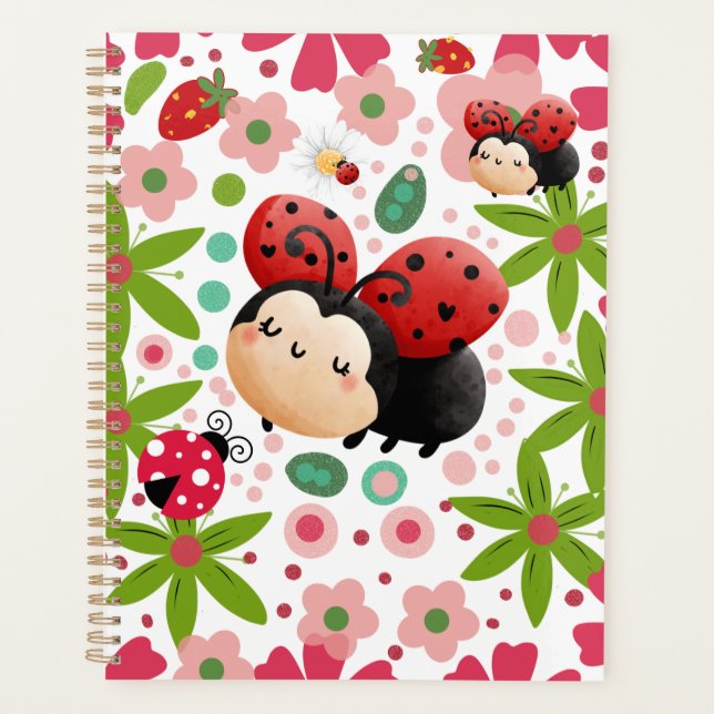 Cute Strawberry Ladybug Notebook  Planner (Front)