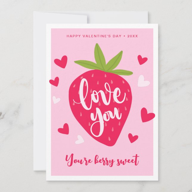 Cute Strawberry Love Berry Sweet Hearts Valentines Holiday Card (Front)