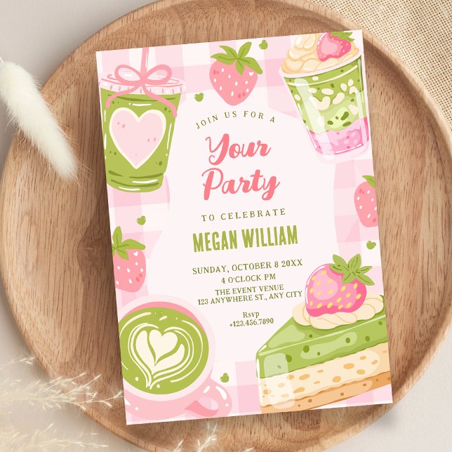 Cute strawberry matcha sweet  invitation (Creator Uploaded)