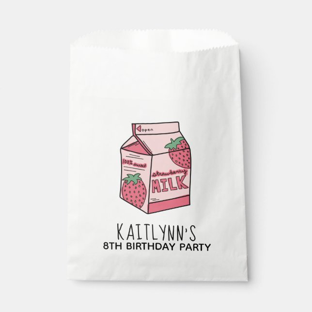Cute Strawberry Milk Birthday Party Favour Bags (Front)