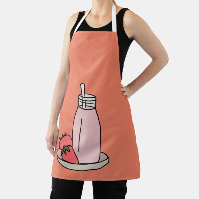 Cute strawberry milkshake pink and white apron (Insitu)