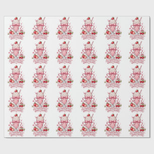 Cute Strawberry Milkshake Pink Dessert Wrapping Paper