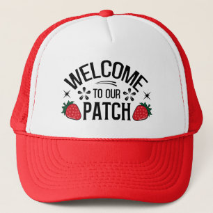 Cute strawberry patch welcome vendors trucker hat
