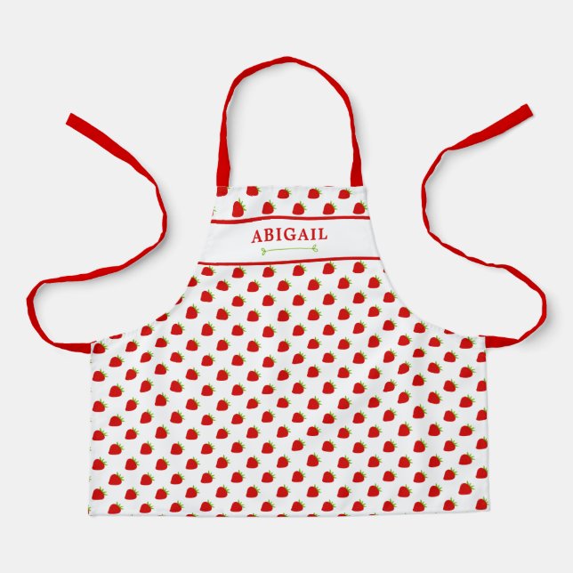 Cute Strawberry Pattern Kids Apron (Front)