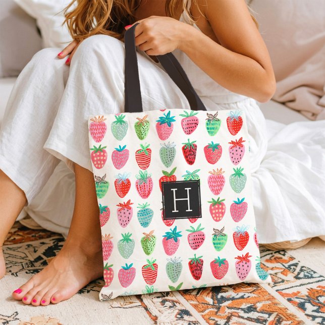 Cute Strawberry Pattern Monogram Summer Market Tote Bag (Cute Strawberry Pattern Monogram Summer Market Tote Bag)