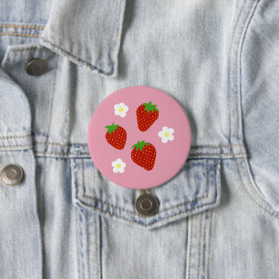Cute Strawberry Pattern on Pink Background 7.5 Cm Round Badge