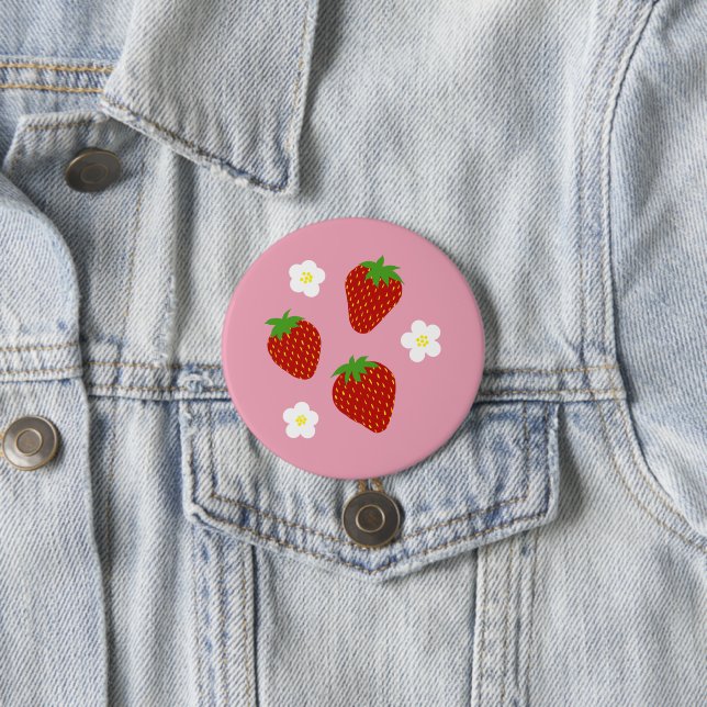 Cute Strawberry Pattern on Pink Background 7.5 Cm Round Badge (In Situ)