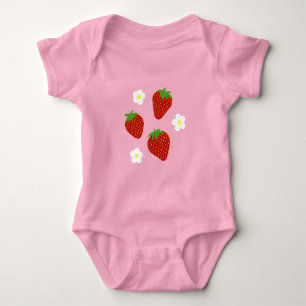 Cute Strawberry Pattern on Pink Background Baby Bodysuit