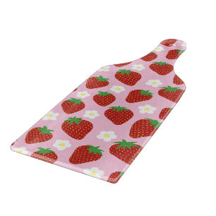 Cute Strawberry Pattern on Pink Background Cutting Board