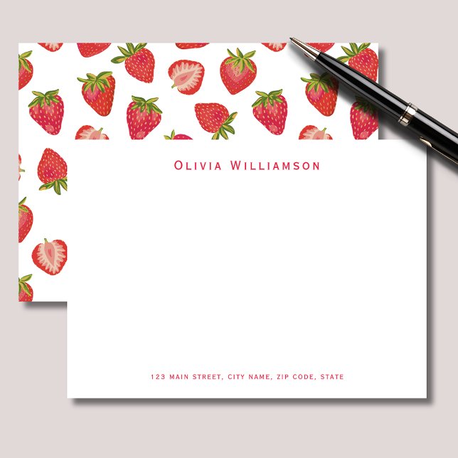 Cute Strawberry pattern personalised Card (Strawberry personalized notecards with name and address details. )