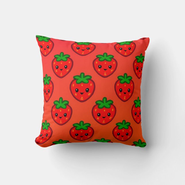 Cute Strawberry Pattern with Smiling Faces on Grad Cushion (Front)