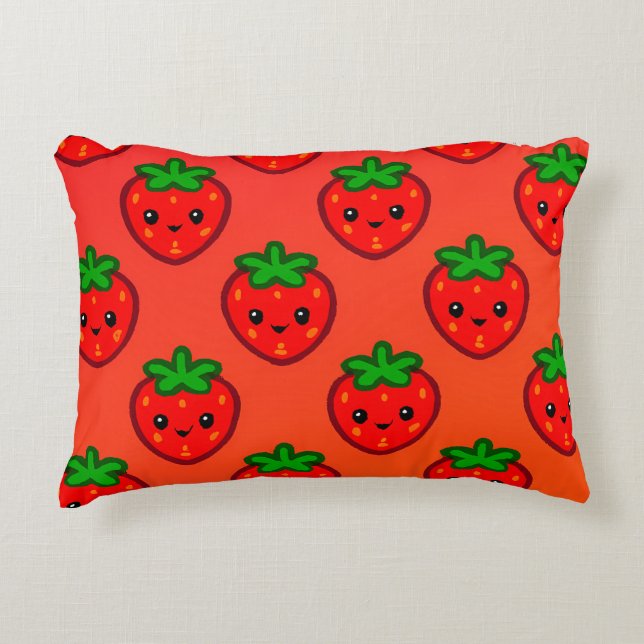 Cute Strawberry Pattern with Smiling Faces on Grad Decorative Cushion (Front)