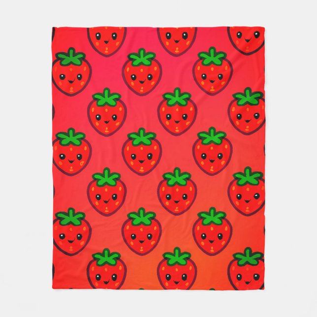 Cute Strawberry Pattern with Smiling Faces on Grad Fleece Blanket (Front)