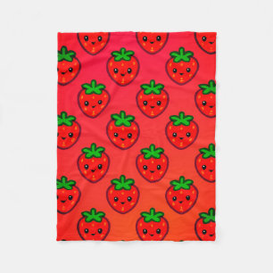 Cute Strawberry Pattern with Smiling Faces on Grad Fleece Blanket