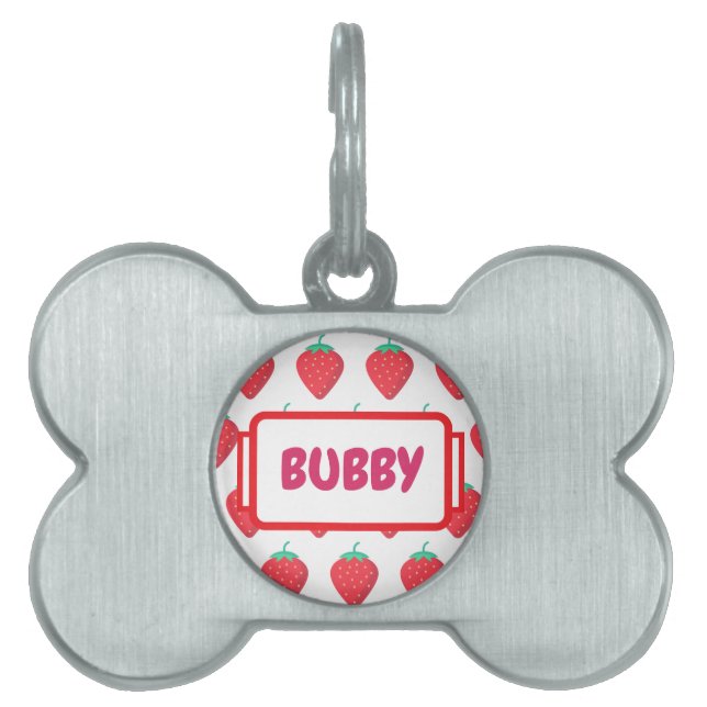 Cute Strawberry Pet Lover Aesthetic Pattern ID Tag (Front)