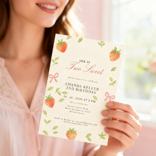 Cute Strawberry Pink Birthday Invitation