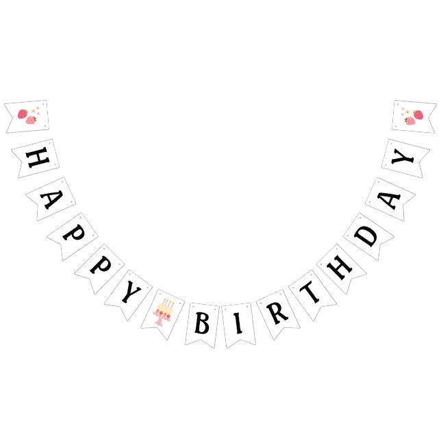 Cute Strawberry Pink Girls Birthday Bunting Banner (All)