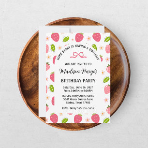 Cute Strawberry Pink Girls Birthday Invitation