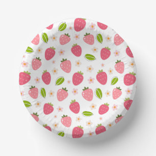 Cute Strawberry Pink Girls Birthday Paper Bowl Plate