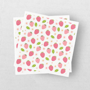 Cute Strawberry Pink Girls Birthday Paper Napkin