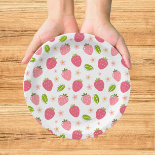 Cute Strawberry Pink Girls Birthday Paper Plate