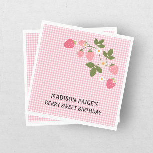 Cute Strawberry Pink Girls Birthday Paper Plate Napkin