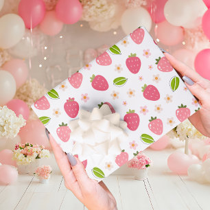 Cute Strawberry Pink Girls Birthday Wrapping Paper Sheet