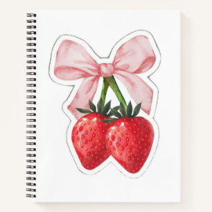 Cute Strawberry Pink Ribbon Bow Aesthetic Spiral  Notebook