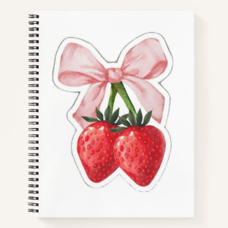 Cute Strawberry Pink Ribbon Bow Aesthetic Spiral Notebook