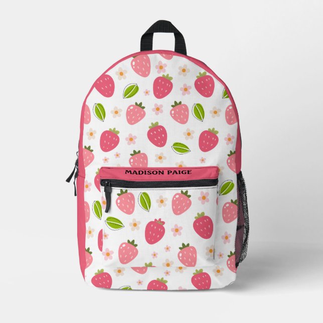 Cute Strawberry Pink Travel  Printed Backpack (Front)