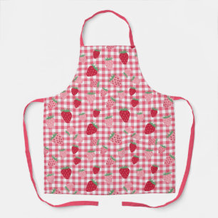 Cute Strawberry Plaid Gingham Patterned Apron