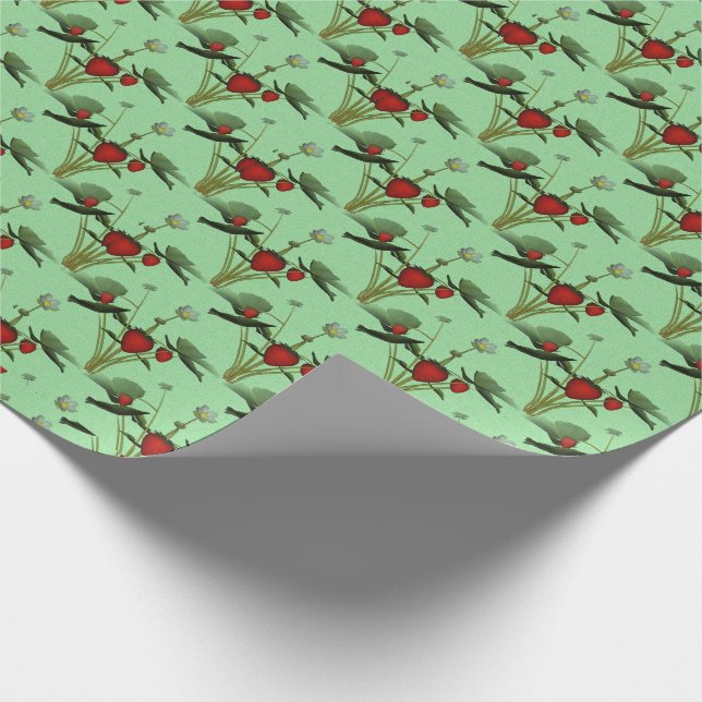 Cute Strawberry Plants Design   Wrapping Paper (Corner)