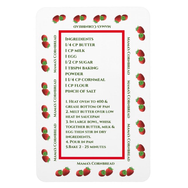 Cute Strawberry Recipe Magnet (Vertical)