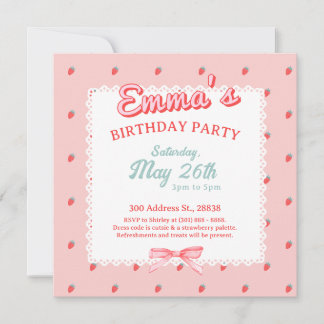 Cute Strawberry Square Invitation