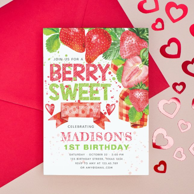 Cute Strawberry Theme Birthday Invitation (Creator Uploaded)