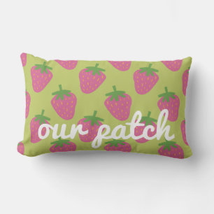 Cute Strawberry Themed Green and Pink "Our Patch" Lumbar Cushion