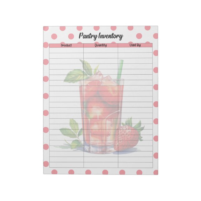 Cute Strawberry Treats Pantry Inventory List Notepad (Rotated)