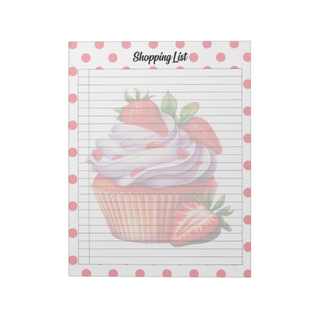 Cute Strawberry Treats Shopping List Notepad (Rotated)