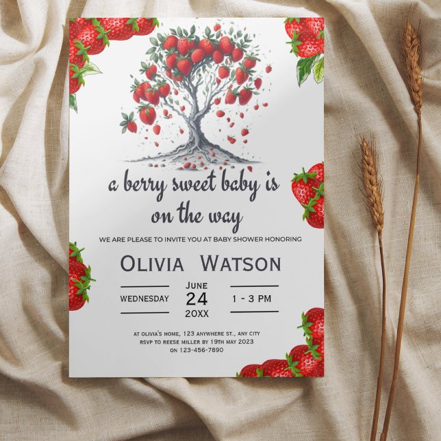 Cute Strawberry tree Berry Sweet Baby Shower  Invitation (Creator Uploaded)