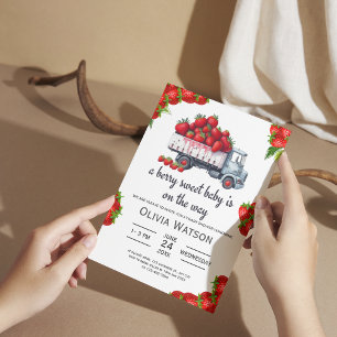 Cute Strawberry Truck Berry Sweet Baby Shower  Invitation