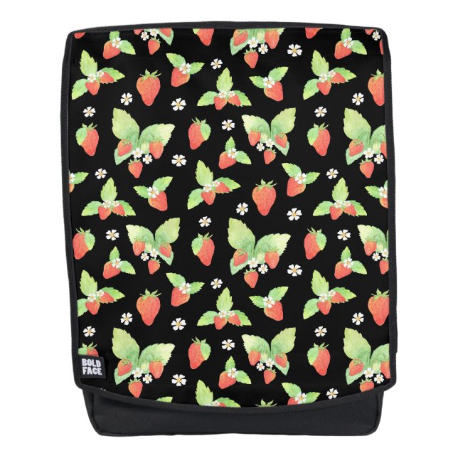 Cute Strawberry Watercolor Botanical Pattern Backpack (Front)