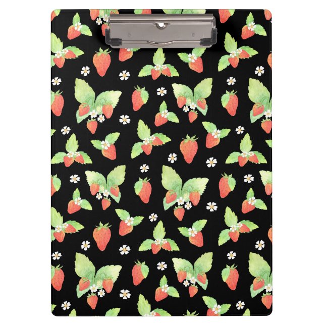 Cute Strawberry Watercolor Botanical Pattern Clipboard (Front)