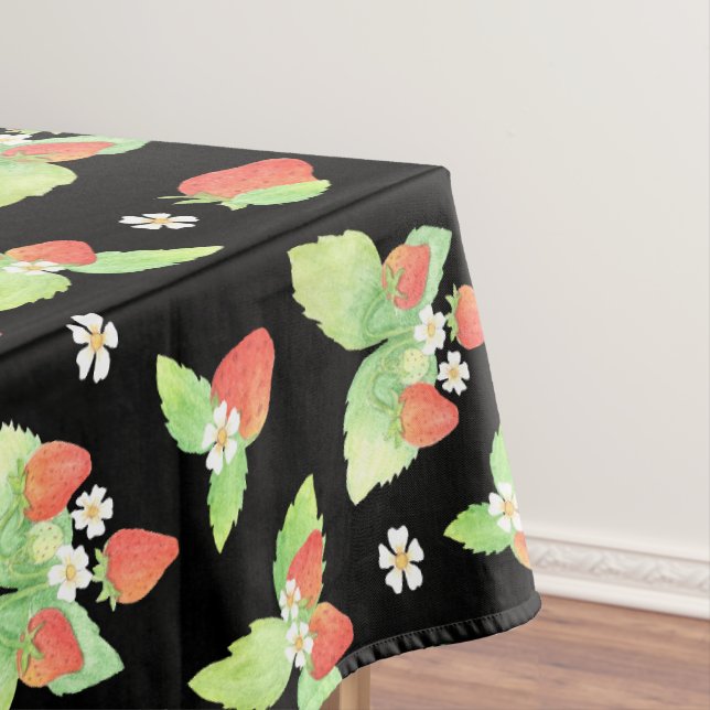 Cute Strawberry Watercolor Botanical Pattern Tablecloth (In Situ)