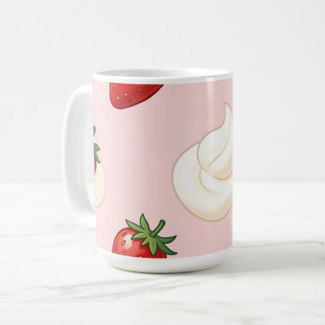 Cute Strawberry Whipped Cream Pattern Coffee Mug (Front Left)