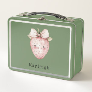 Cute Strawberry with Bow Metal Lunch Box