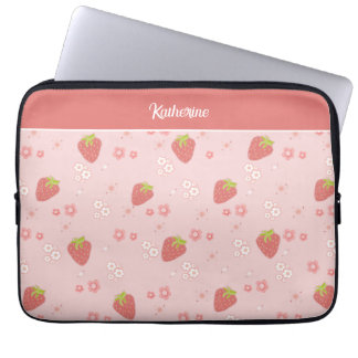 Cute Strawberry with Flowers. Laptop Sleeve