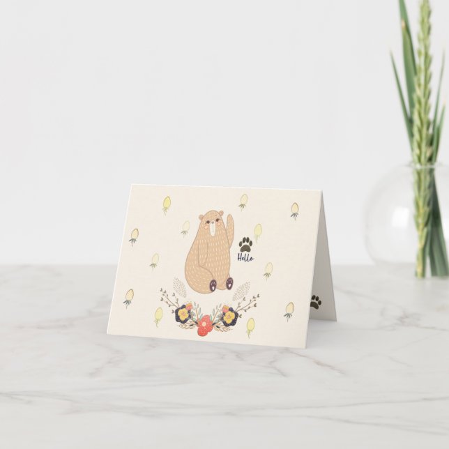 Cute Strawvberry Hello Bear Folded Note Card (Front)