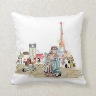 Cute Streets of Paris collage sketch Cushion