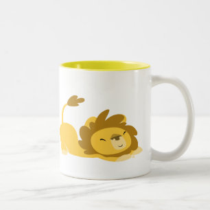 Cute Stretching Cartoon Lion Two-Tone Coffee Mug