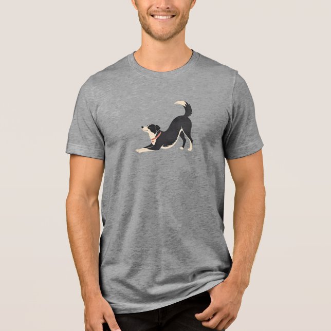 Cute Stretching Dog Illustratio Tri-Blend Shirt (Front)